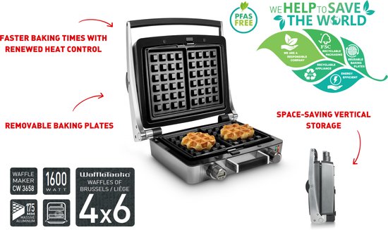 FRITEL Wafelijzer - WaffleTastic® CW 3658 - Wafelmaker PFAS vrij - Wafelmachine voor Brusselse/Luikse Wafels - Wafelbakijzer met Verwisselbare Platen - 1600W - Incl. 60' Timer van Fritel — afbeelding 5