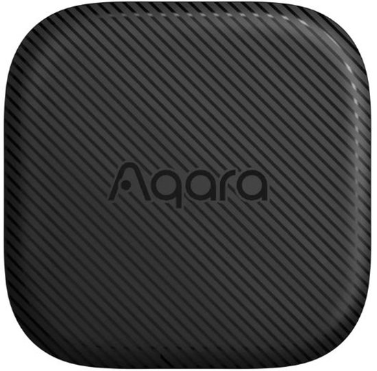 Zwart vierkant Aqara accessoire met gestreept patroon.