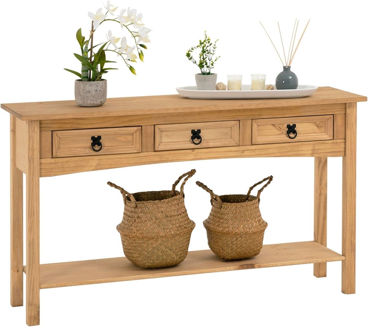 Imperatoris - Consoletafel met 3 Laden en 1 Legplank - Haltafel met Lades - Sidetable met Lades - Wandtafel - Console Tafel - Dressoirtafel - Sidetafel - Bijzettafel - Industrieel - 126 x 35 x 73 cm - Beige