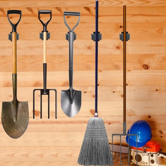OMerima 2 stuks bezemhouders voor aan de muur, 10 houders 8 haken