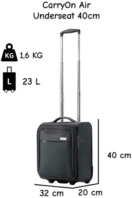 Zwarte "CarryOn Air Underseat" koffer, 40x32x20cm, 1,6kg, 23L.