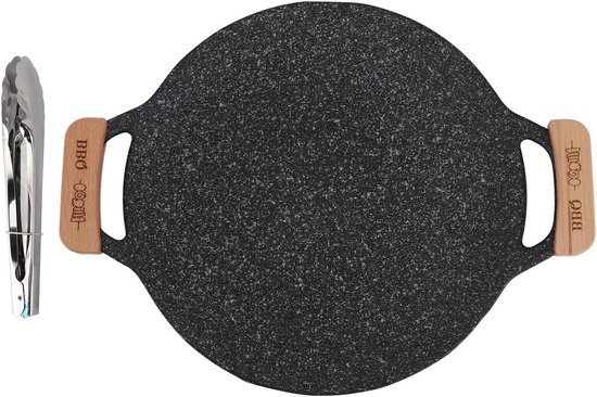 Koreaanse grillplaat, 36 cm, ronde anti-aanbakpan, outdoor, camping, draagbare grillpan met handvat, aluminiumlegering, Korea kookplaat, grillopzetstuk voor gasfornuis, inductie