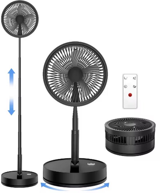 9″ Opvouwbare Oplaadbare Ventilator 7200mAh USB Draagbaar Stil Met Afstandsbediening & Timer