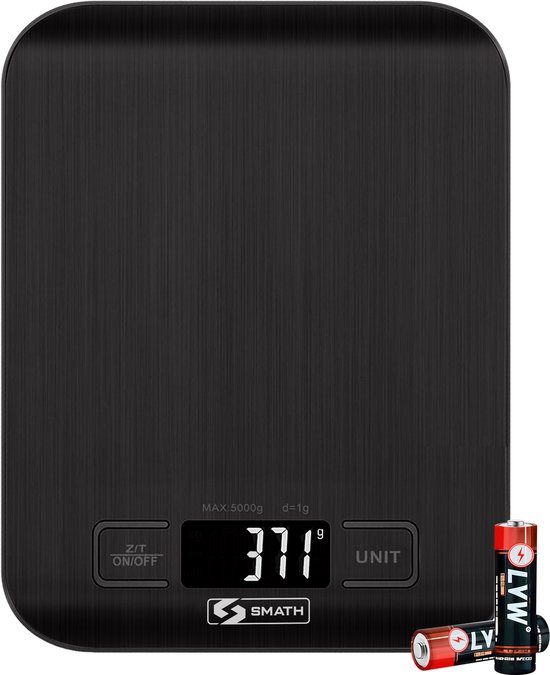 Smath® Luxe Keukenweegschaal - Weegschaal Keuken - Digitaal - Tarra Functie - Incl Batterijen - Led Display - Precisie - RVS