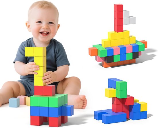 Magnetische Bouwblokken Set met 48 Stuks - Educatief Constructiespeelgoed - Sensorisch Montessori Speelgoed - Magnetische Kubussen - STEM Speelgoed voor Jongens en Meisjes - 3 tot 8 Jaar - Creatieve Bouwset