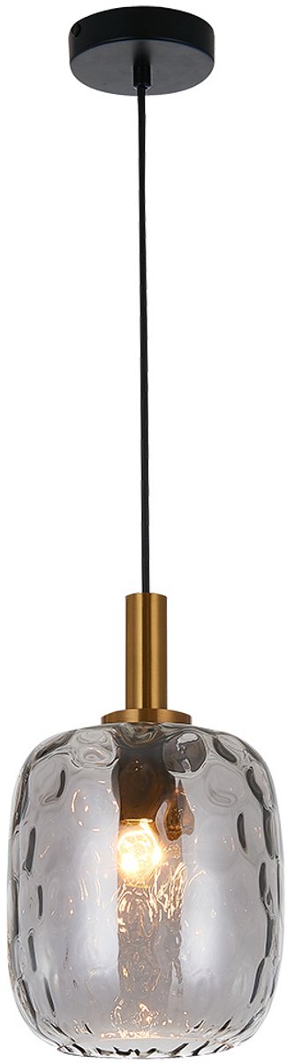 Okiru pendellamp met E27-fitting, zwart stalen frame en as grijs glazen kap Ø180mm, 1 lichtpunt, IP20