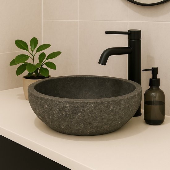 Lendo Online Lavabo ovale (40-45)x(30-35) cm pierre de rivière - pierre naturelle - lavabo pour salle de bain - lavabo - lavabo - forme et couleur uniques !