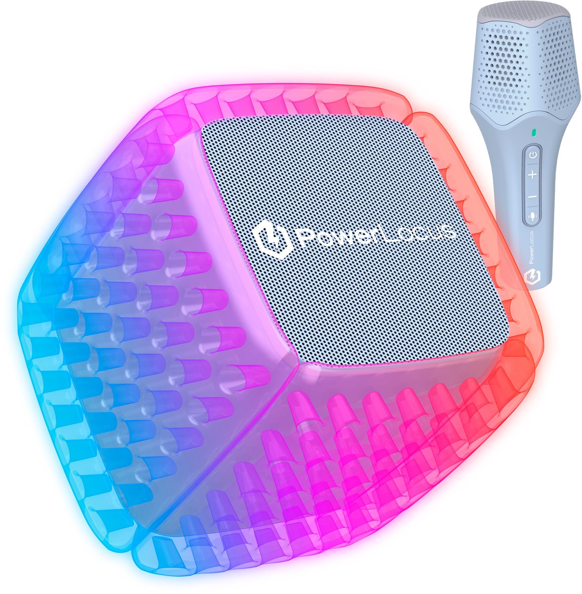 PowerLocus Aero - Draadloze Speaker en Karaokeset voor Kinderen en Volwassenen - Bluetooth Speaker met Draadloze Microfoon - Draagbare - Spatwaterdicht - Micro SD Mode - Licht Blauw