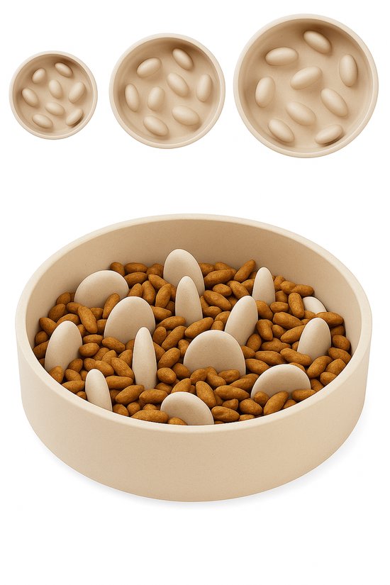 Anti schrokbak hond – slow feeder – voerbak hond – Ø14,5 cm – 410ml – Flamingo voerbak Greni – beige – rond