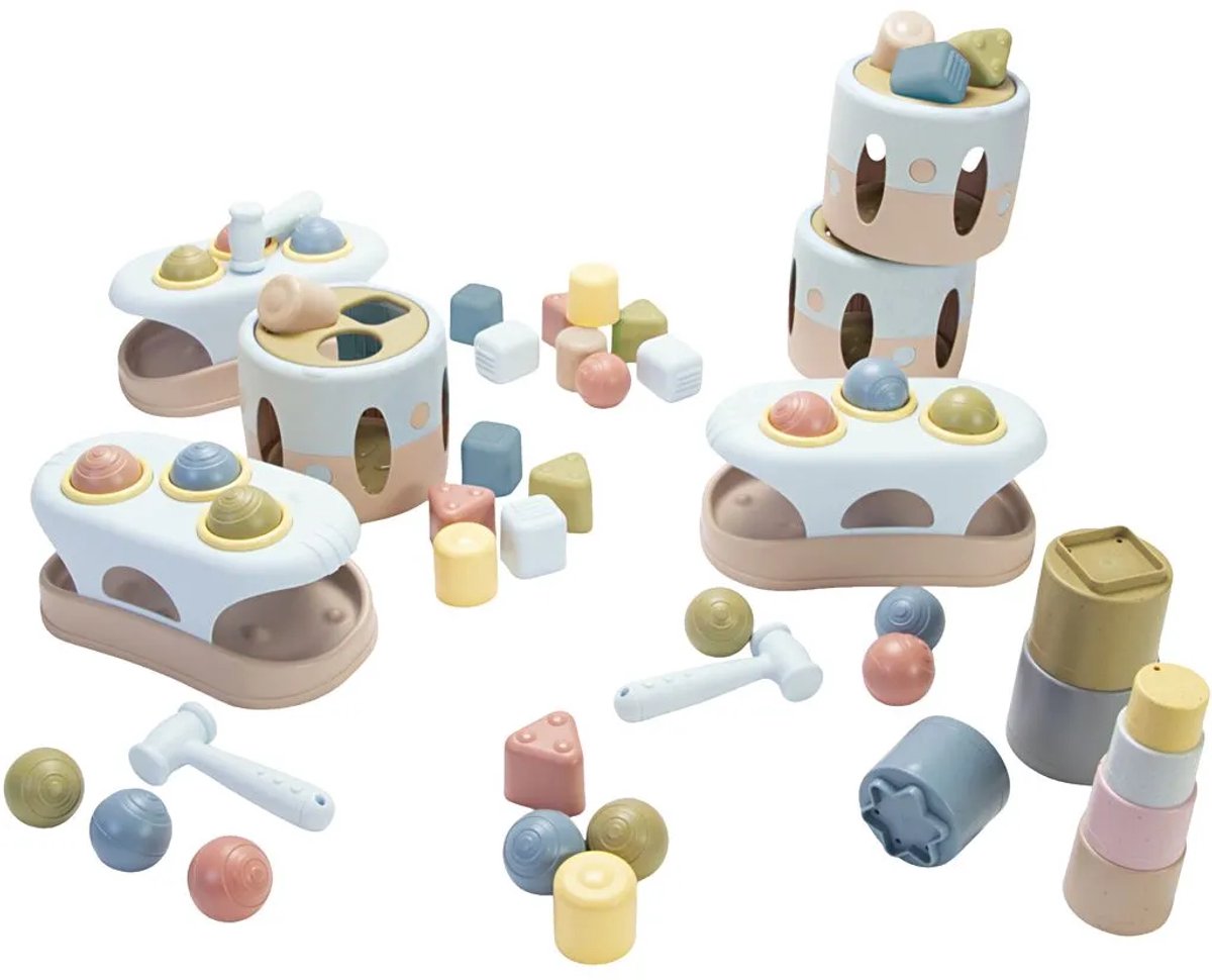 Dantoy BIO Hamerbank Set - 3x Hamerbank + 3x Sorteerdoos + 1x stapeltoren - Duurzaam speelgoed voor peuters