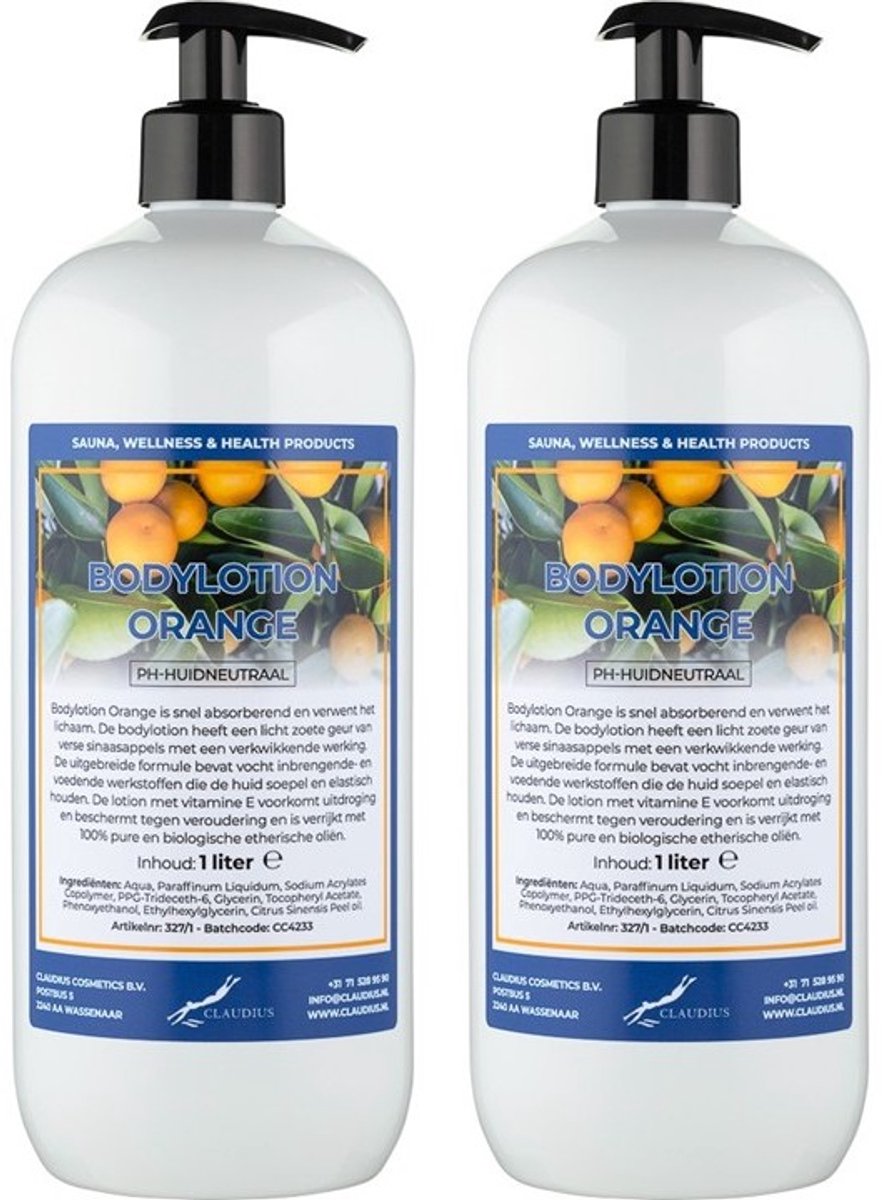 Bodylotion Orange 1 Liter - met gratis pomp - set van 2 stuks