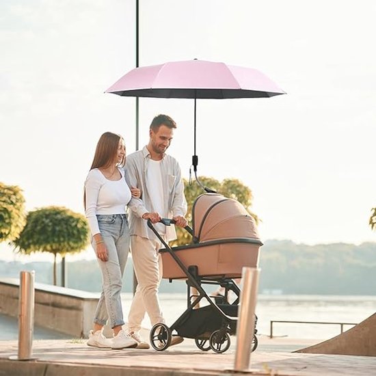 Kinderwagenparasol, UV-bescherming 90 cm Kinderwagenparasol met verstelbare clip, Kinderwagenparasolclip voor kinderwagens, kinderwagens en rolstoelen — afbeelding 2