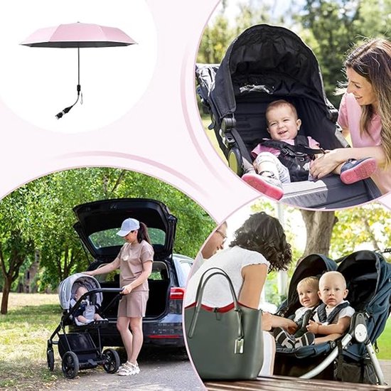 Kinderwagenparasol, UV-bescherming 90 cm Kinderwagenparasol met verstelbare clip, Kinderwagenparasolclip voor kinderwagens, kinderwagens en rolstoelen — afbeelding 3