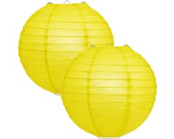 Luxe bol feest lampion - 2x - geel - dia 35 cm - papier - Feestartikelen/versieringen