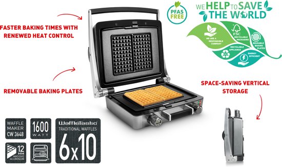 FRITEL Wafelijzer - WaffleTastic® CW 3648 - Wafelmaker PFAS vrij - Wafelmachine voor 6x10 Wafel - Wafels - Wafelbakijzer met Verwisselbare Platen - 1600W - Incl. 60' Timer — afbeelding 5