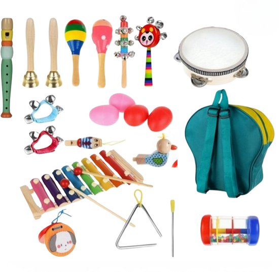 Velours Max® - XL Houten Muziekinstrumenten In Een Rugzak - 23 Delig - Speelgoed - Instrumenten - Kinderspeelgoed - Kinder Speelgoed - Kinderen - Speelgoed 3 Jaar - Speelgoed 4 Jaar - Rugzak - Rugzak Kind