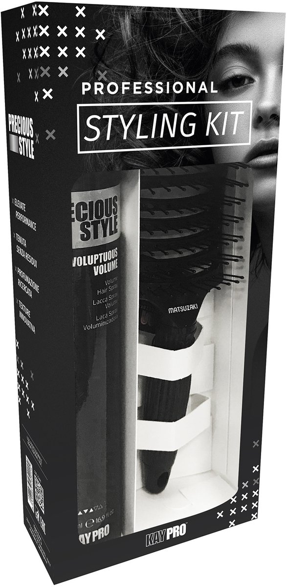KayPro Precious Style Kit Voluptuous Volume Hair Spray 500 ml + Paddle Borstel