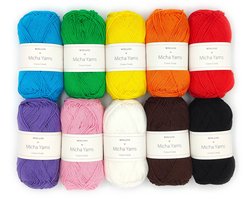 Micha Yarns - 10 bollen haakkatoen pakket - 100% katoen haakgaren - 10 x 50gram - Cotton Candy - Rainbow Bright (001)