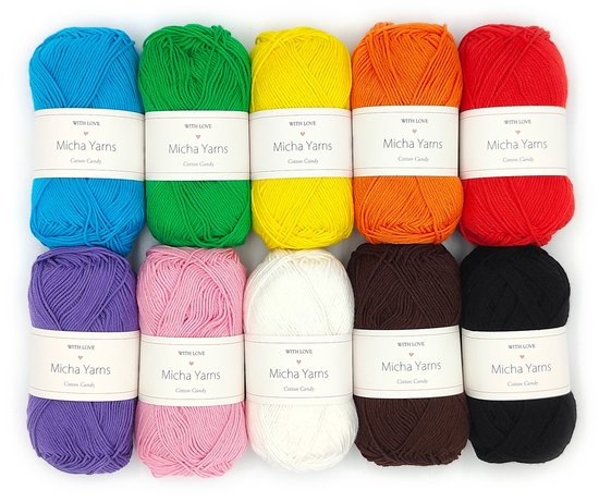 Micha Yarns - 10 bollen haakkatoen pakket - 100% katoen haakgaren - 10 x 50gram - Cotton Candy - Rainbow Bright (001)