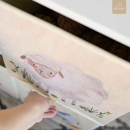 Muuzey Opbergmanden Kinderkamer - Set van 4 Opbergboxen voor Kallax Kast - Speelgoed Opbergdoos - 33x33x33 CM - Speelgoedmand BabyKamer Dozen - Dierenmotief Inzetbakken - Dieren Inzetbakken — afbeelding 3