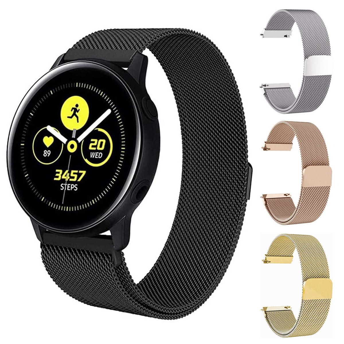 Qelus Zwart Roestvrijstalen Mesh Horlogebandje - Magneetsluiting Snelwissel - Universeel Horlogeband Horlogebandje Voor Smartwatches Horloges - Instelbaar 167-252mm - 20mm