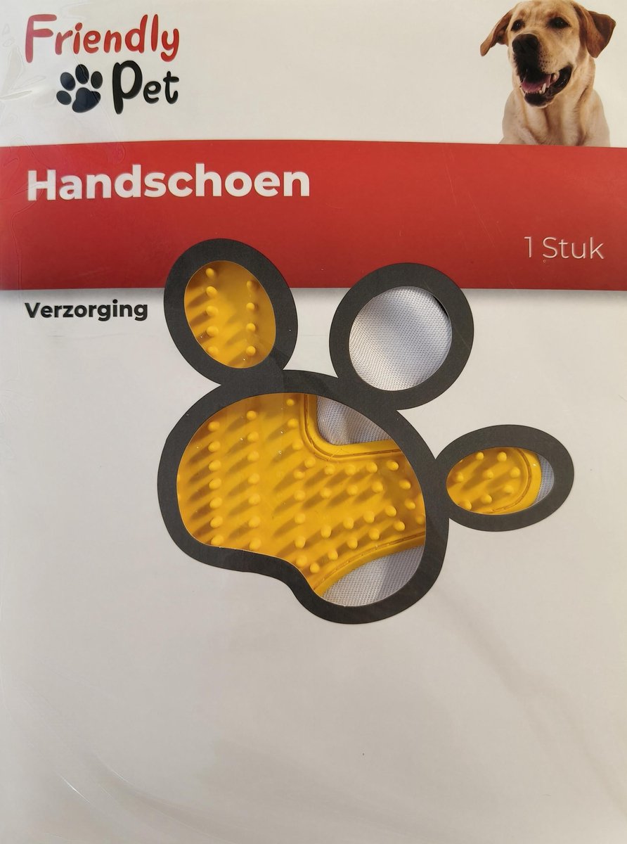 Friendly Pet Verzorgingshandschoen – Honden en Katten – Haren Verwijderen & Vachtverzorging – 1 Stuk – Geel