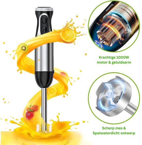 DailySupplies® Staafmixer Set - Hakmolen - Groentesnijder - Soepmaker - Zwart en Zilver van DailySupplies® — afbeelding 2