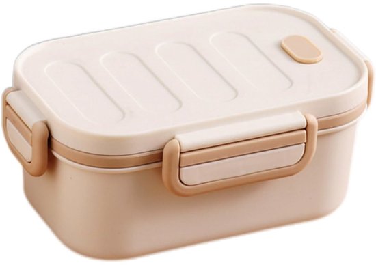 Tovbmup Lunchbox - Lunchbox voor volwassenen - met verdelers - 1000 ml - Lekvrij - Geschikt voor mannen en vrouwen - 2 lagen - Ontbijtbox - Geschikt voor kantoor, werk, picknick - Beige