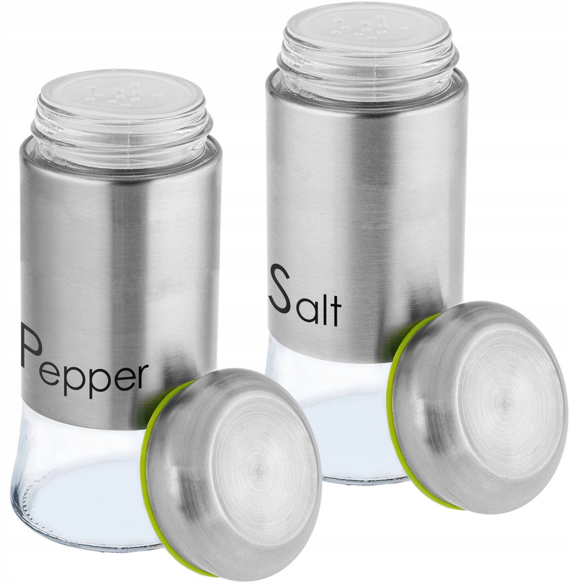KADAX Zout- en peperstrooierset, 2-delig, 150 ml, strooier van glas en roestvrij staal, mini-zoutstrooier, kruidenstrooier met deksel, kruidenpotje, klein, transparant/zilver
