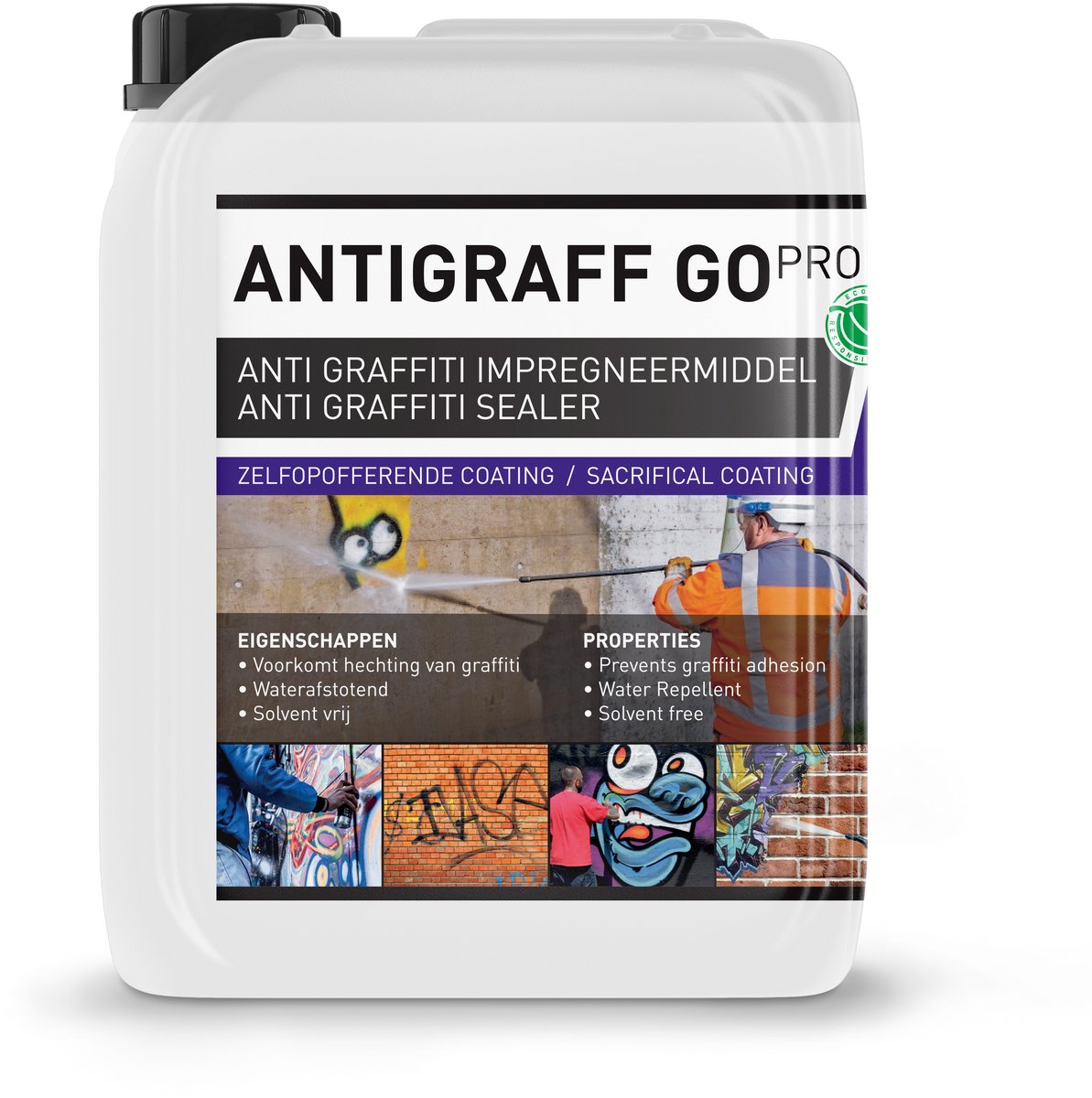 Graffiti verwijderen - Anti Graffiti Coating & Buitenmuur impregneermiddel - ULTRA NANO - Duurzaam Gevel impregneren én beschermen - AntiGraff Go Pro - 2,5L (15m2)