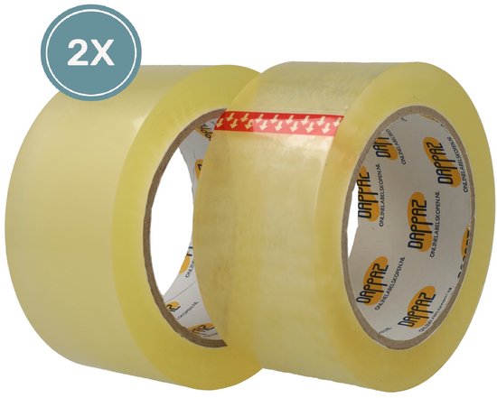 Ruban d'emballage transparent extra résistant de qualité Premium - 2 rouleaux de 66 m x 50 mm - Ruban adhésif OPP de qualité 65 microns - Dappaz