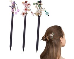 Haarspeld - 3 Stuks - Chinese Traditionele Bloem Haar Stokken - Haaraccessoires - Vintage Houten Haar Pin - Chinese haarspelden - Haarclip - Bloemenhaarspelden - Stijl Handgemaakte Zendspoel - voor Vrouwen Meisjes - Voor vrouwen met lang haar