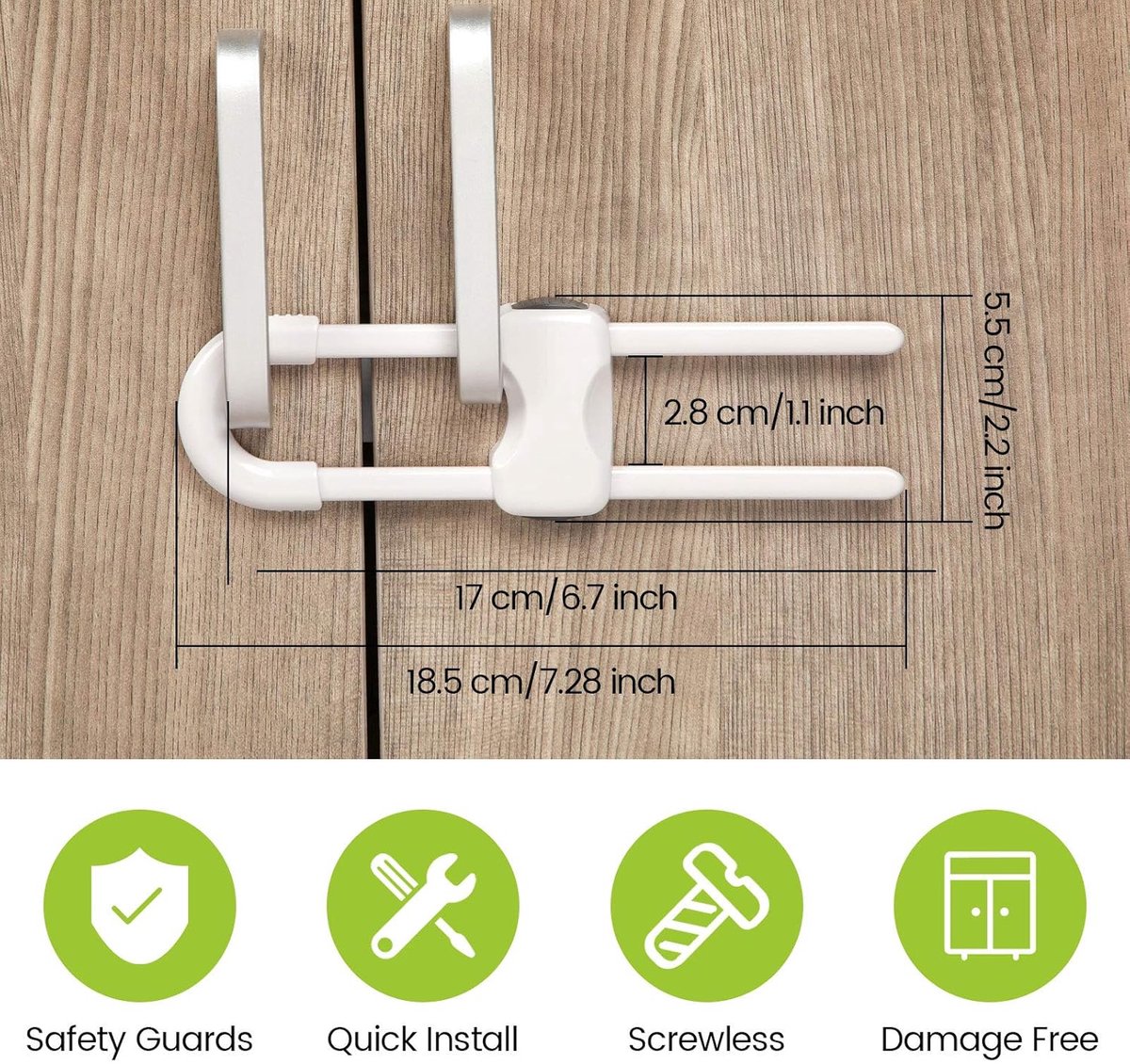Babyveilige kasten, kastsloten voor baby's - U-vormige kindersloten voor kasten - kindveilige kastgrendels - kindveilige kastsloten met verstelbare vergrendeling - Baby veilig - Baby proof - wit 1 Stuks – foto 2
