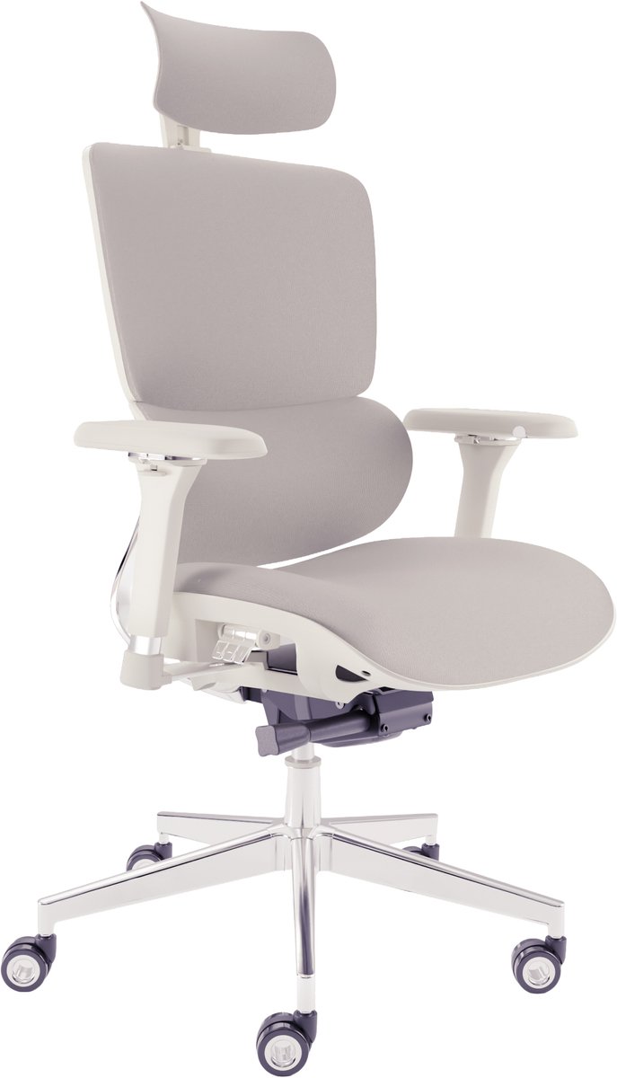 CLOUVOU MasterSeat Ergonomische Bureaustoel voor Kantoor - 4D Armleuningen - Bediening met Knop - Max. 150 kg - Crèmewit