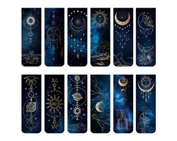 Viwado® 12 Stuks Magnetische Bladwijzers | Hemels - Mystiek Design met Zon, Maan & Sterrenbeelden | Ideaal Cadeau voor Astrologie Fans & Lezers