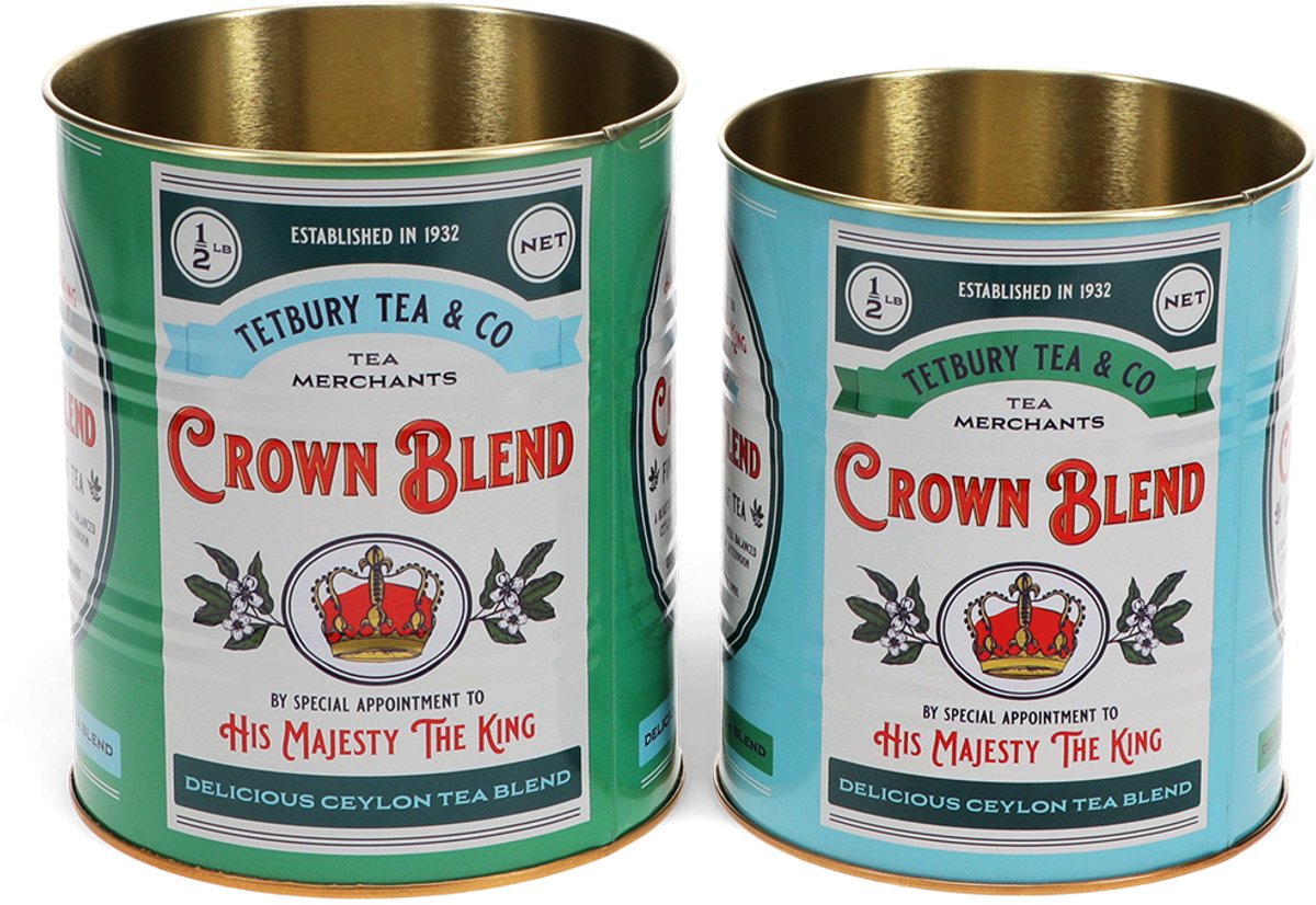 Rex London Retro Storage Tins - Bewaarblikken medium - Crown Blend - Groen/Blauw