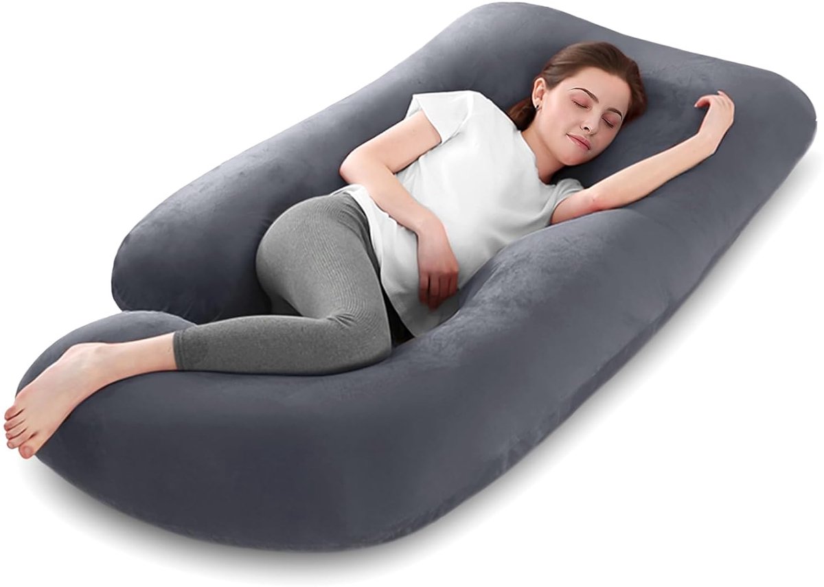 J-vormig zijslaapkussen - optimale ondersteuning - 1 stuk - fluweel - 140 cm x 70 cm