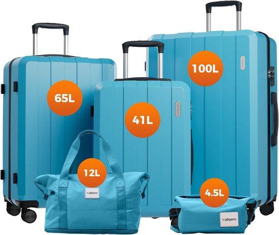 Valise à roulettes VALLSERO (M, L, XL) - Shell rigide en ABS avec serrure TSA - 4 Roues - Grande capacité - Ensemble de 5 valises à roulettes - Bagage à main - Set de valises de voyage - Légère