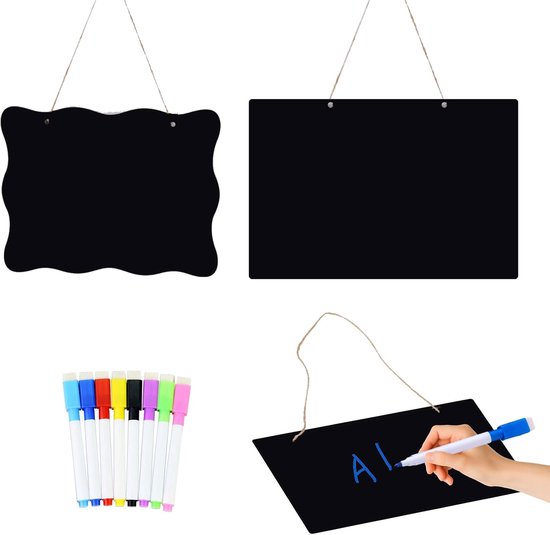 HOUSTA 10 stuks mini-schoolborden, kleine krijtborden om op te hangen, rechthoekig, 18 x 8 cm, voor bruiloft, keuken, muur, tafeldecoratie, menuteken