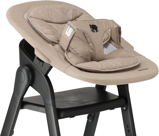 Chaise haute de Luxe Deryan avec transat - Chaise haute évolutive - Pliable - Zwart - Avec transat Nougat