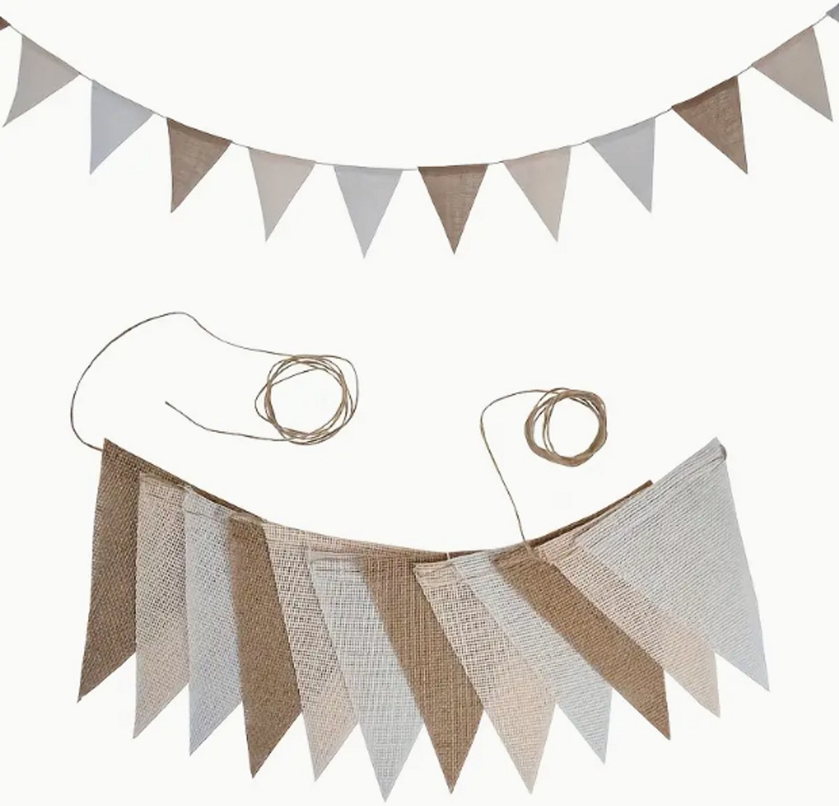 Jute vlaggenlijn - Beige vlaggetjes van 3.6 meter voor binnen en buiten - Vlaggenlijn - Vlaggetjes slinger - Vlaggetjes verjaardag - Vlaggetjes bruiloft
