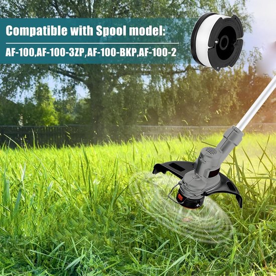 8x Draadspoelen geschikt voor Black en Decker Grastrimmer - Draadspoel - Compatibel geschikt voor AF-100, AF-100-3ZP, AF-100-BKP - met Spoeldeksel RC-100-P - Lengte 9,15 m - 8 Spoelen + 2 Hoes + 2 Lente - Gazongereedschapaccessoire - Trimmerdraad van Merkloos	 — afbeelding 4
