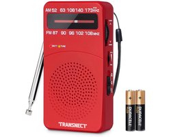 TRANSNECT® - Draagbare Noodradio - Rood - AM/FM - Op Batterijen - Koptelefoonaansluiting - Draagbare Radio - Wereldradio - Noodpakket Must Have - Zakradio - Voor Rampen - Kleine - Transistor Radio - Telescopische Antenne