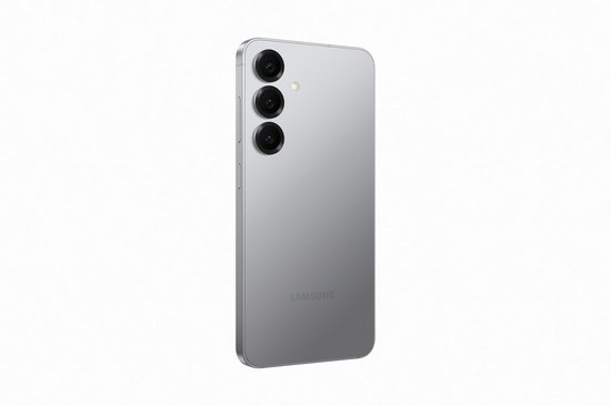 Zilverkleurige Samsung smartphone met drie camera's op de achterkant.