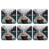 Sous-verres de verre - Bateau - Montagnes - Nature - Water - 10x10 cm - Dessous de verre - 6 pièces