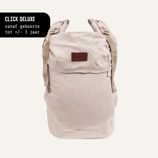 ByKay Draagzak Click Carrier Deluxe PRO - Luxe Draagzak Draagzak Baby vanaf broekmaat 62/68 tot +/- 3jaar - Maximale Ondersteuning, Comfort & Ergonomie - Click & Go - voor Buik, Heup en Rug - Linnen Oat