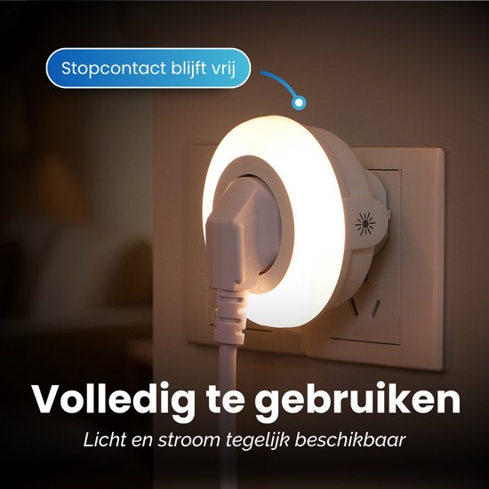 Nachtlampje Stopcontact - 2 Stuks - Dimbaar - Met Dag- en Nachtsensor - Warm Wit Licht - Energiezuinig - Voor Volwassenen, Kinderen, en Baby’s - Britecore van Britecore — afbeelding 2
