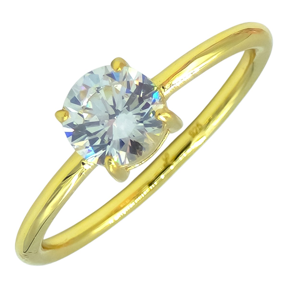 Goldplated Zilveren ring – Solitaire zirkonia 6.5 mm – Verlovingsring