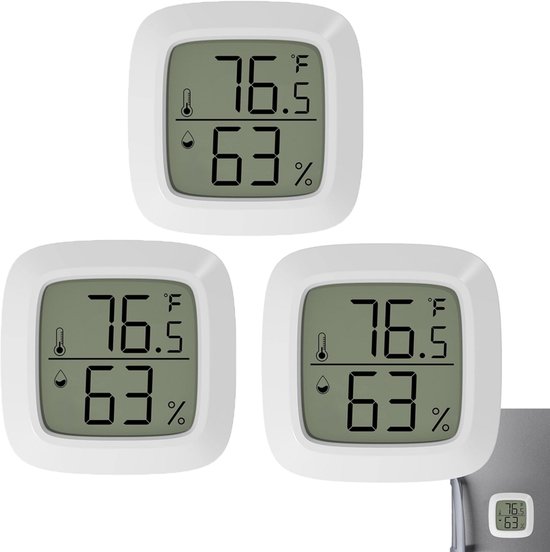 Foto: 3 stuks hygrometer weerstation fahrenheit luchtvochtigheidsmeter tafelmodel sterk magneetmodel wandmodel thermometer voor binnen binnenthermometer geschikt voor woonkamer kas kelder wijnkelder magazijn wit