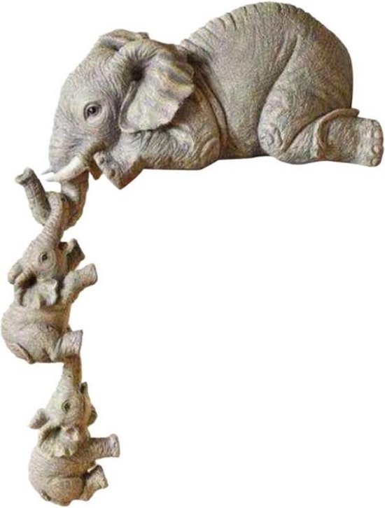 Figurine d'éléphant Knaak 3 pièces - Décoration d'éléphant - Décoration d'éléphant - Décoration d'étagère murale - Deux bébés suspendus à leur mère